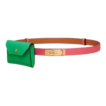HERMES Kelly Pocket Epsom Leather Fanny Pack Women's Green & Pink