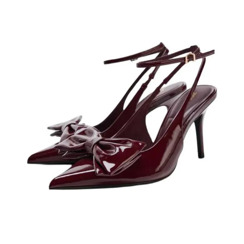 ZARA Slim Heel High Heels 10cm Women's Burgundy-1