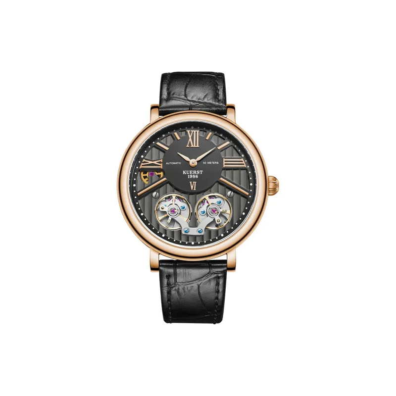 KUERST Mechanical Movement Cow Leather Strap Watch Men's Watches White Dial-4