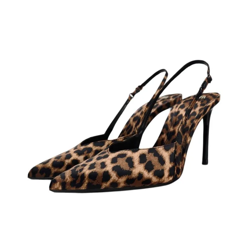ZARA Slim Heel High Heels 10cm Women's Leopard Print-2