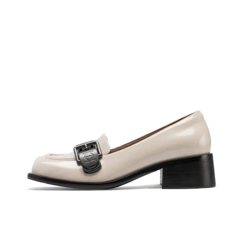 ZSAZSAZSU Block Heel Loafers 4cm Women's Apricot