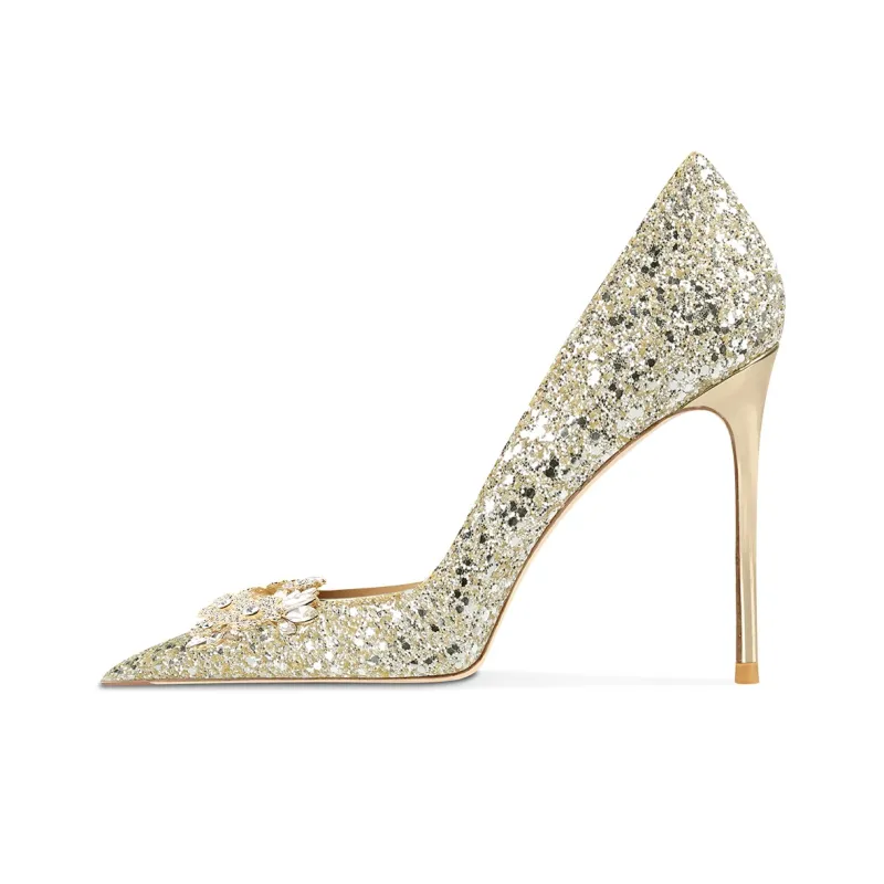 Ganxiaojie Slim Heel High Heels 6cm 8cm 10cm Women's Gold-6