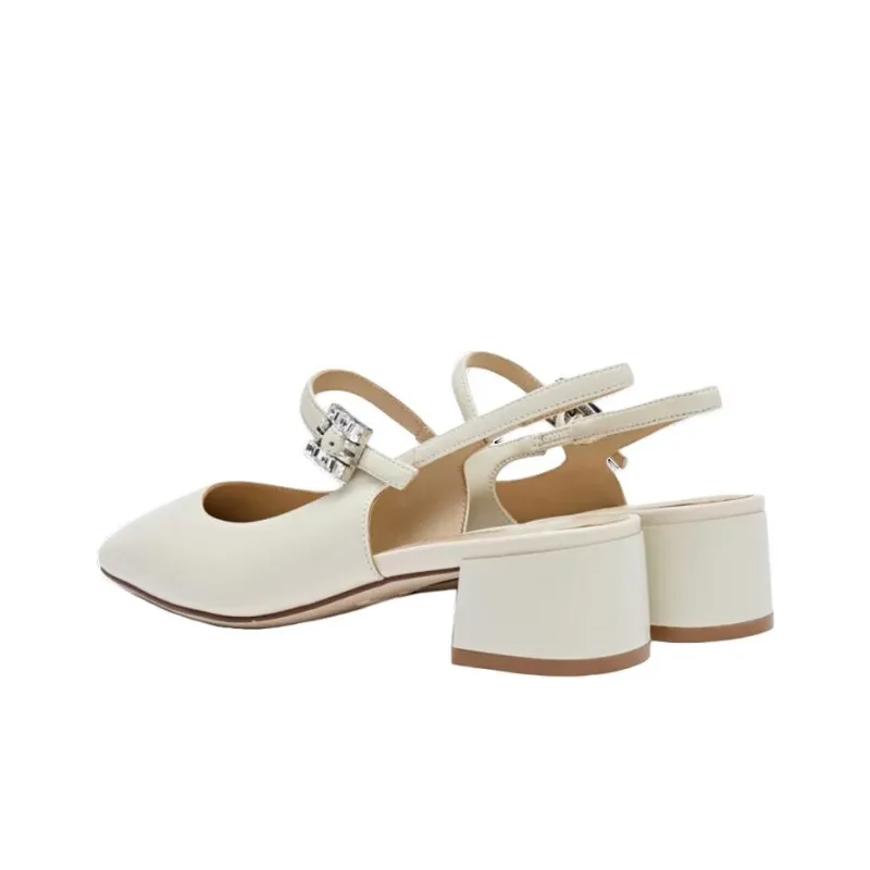Staccato Mother Of Pearl Sugar Cube Chunky Heel Shiny High Heels 4.5cm Women's-6