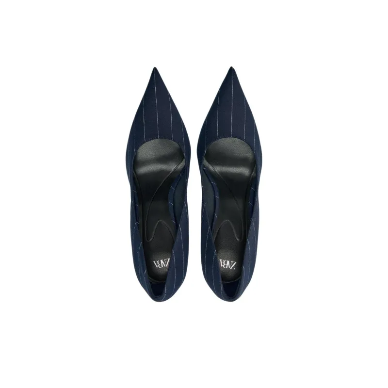 ZARA Slim Heel High Heels Women's Marine Blue-2