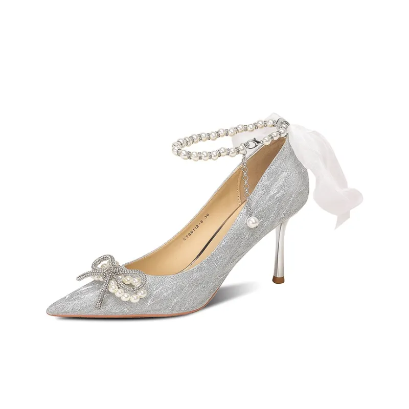 Ainer-cat Confessions Collection Slim Heel High Heels 8cm Women's Silver Box-1