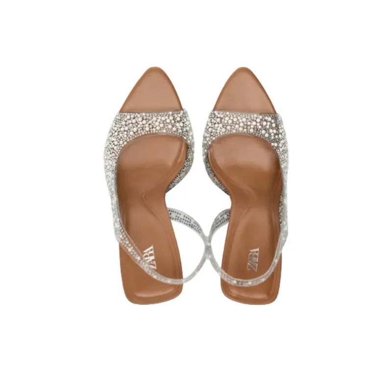 ZARA Flared Heel High Heels 9cm Women's Beige-4
