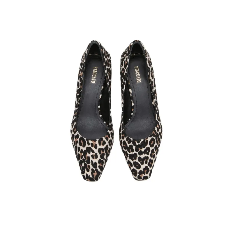 Staccato Chunky Heel High Heels Women's Leopard Print Beige Black-4