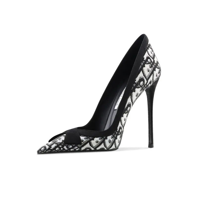 Ganxiaojie Slim Heel High Heels Women's Black White-0