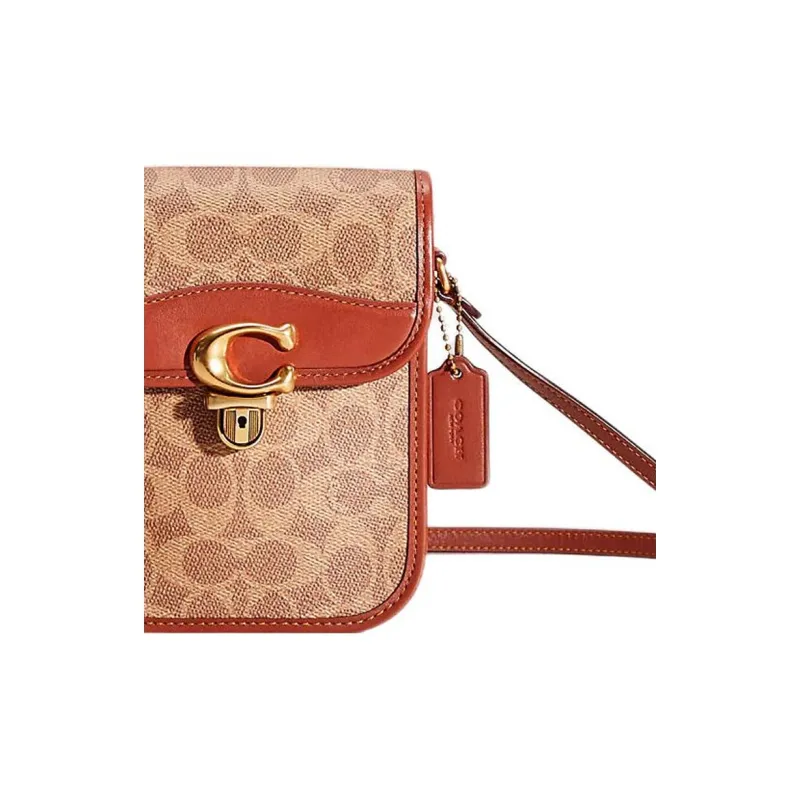 COACH Studio Coated Canvas With Calfskin Cell Phone Pouch Shoulder Bag Crossbody Bag Mini Women's Brown-1