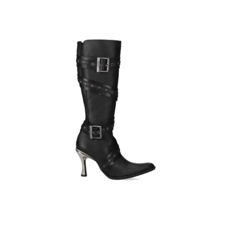 NEW ROCK Knee-high Boots 10cm Women's Black-1