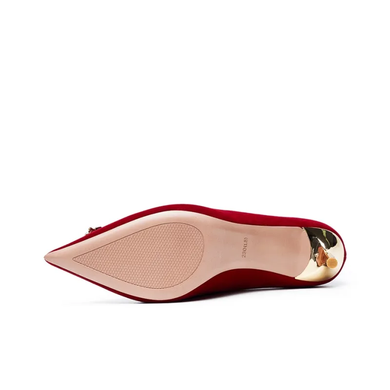 AOKANG Slim Heel High Heels Red-4