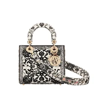 DIOR Lady DiorMy ABCDior Embroidery Daisie Bag Shoulder Bag Crossbody Bag Handbag Small Size Women's Black/White
