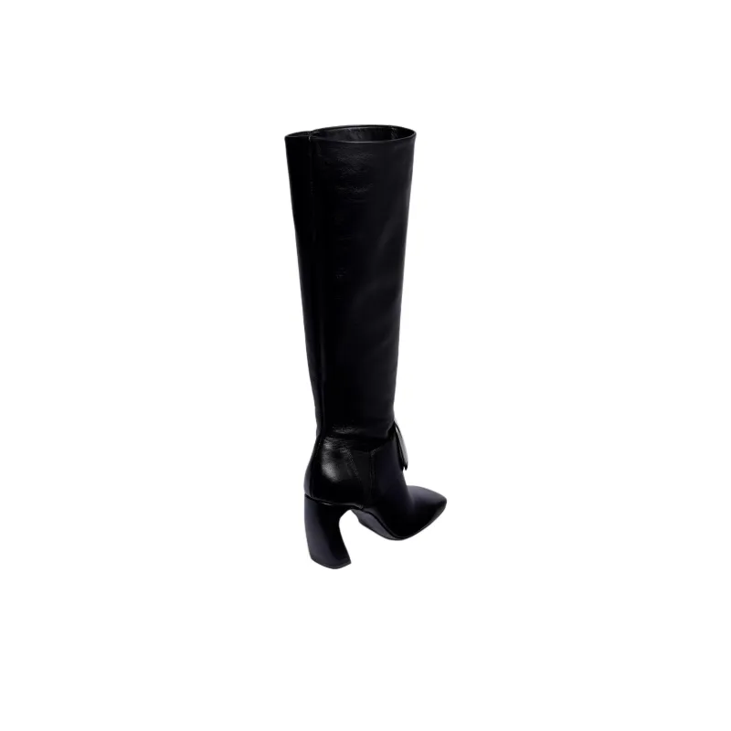 ZARA Maxi Buckle Knee-high Boots 9cm Women's Black-3