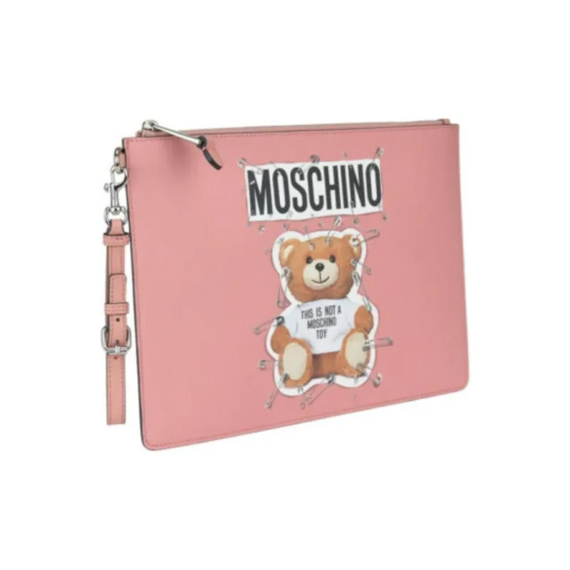 MOSCHINO Polyester Laptop Bag Clutch Large Size Unisex Pink-2