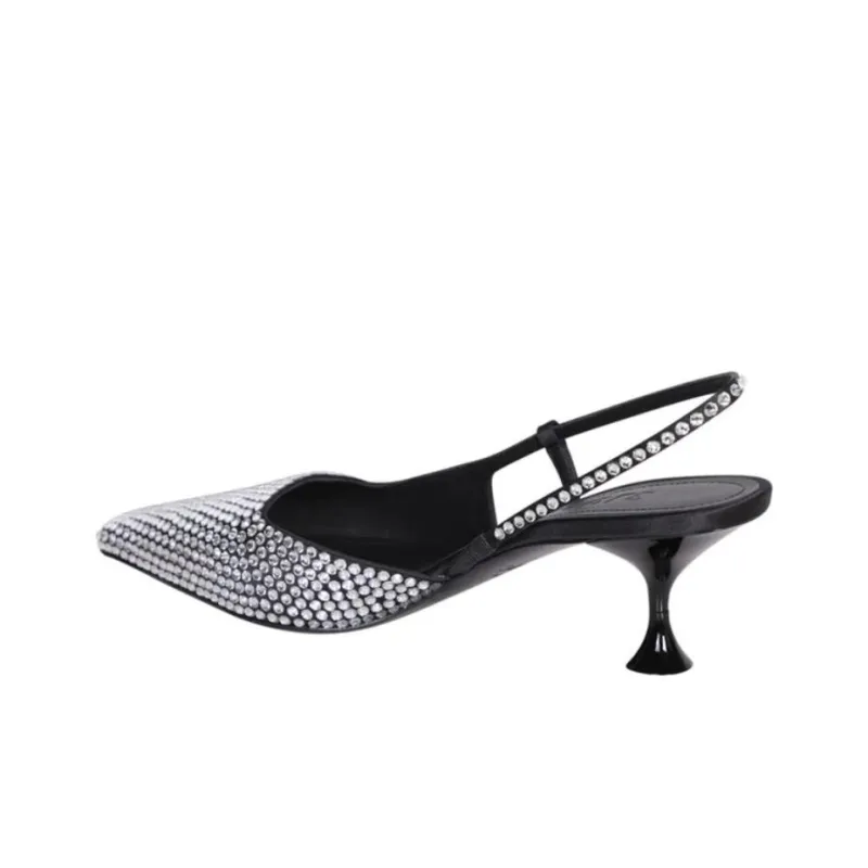 3JUIN Slim Heel High Heels 6.5cm Women's Black Silver-3