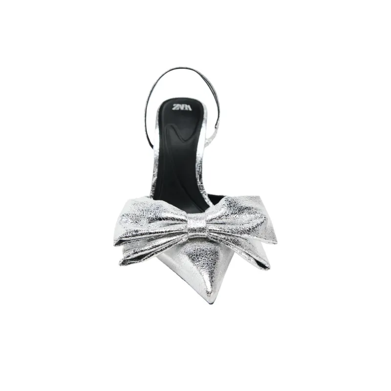 ZARA Trf Slim Heel High Heels 10cm Women's Silver-4