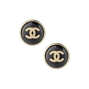 CHANEL 22c Early Spring Metal Stud Earrings Women's Black