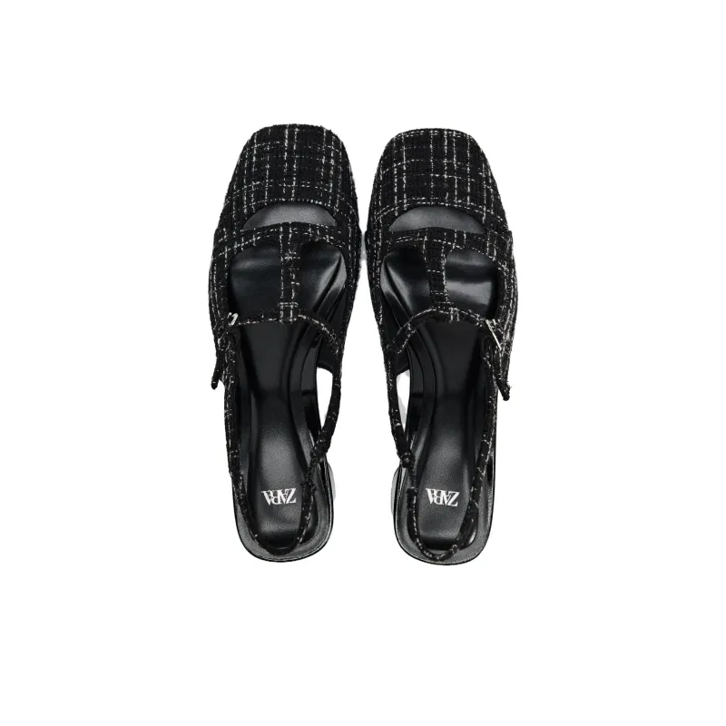 ZARA Chunky Heel High Heels 5cm Women's Black-4