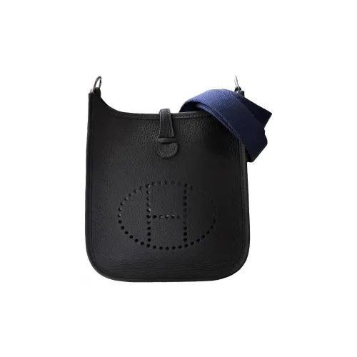 HERMES Evelyne Clemence Leather Shoulder Bag Crossbody Bag Women's Black Velvet & Navy Blue & Dark Blue