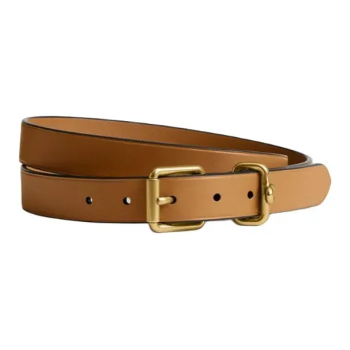 COACH Cow Leather Belts Unisex Brown Width 2.5CM