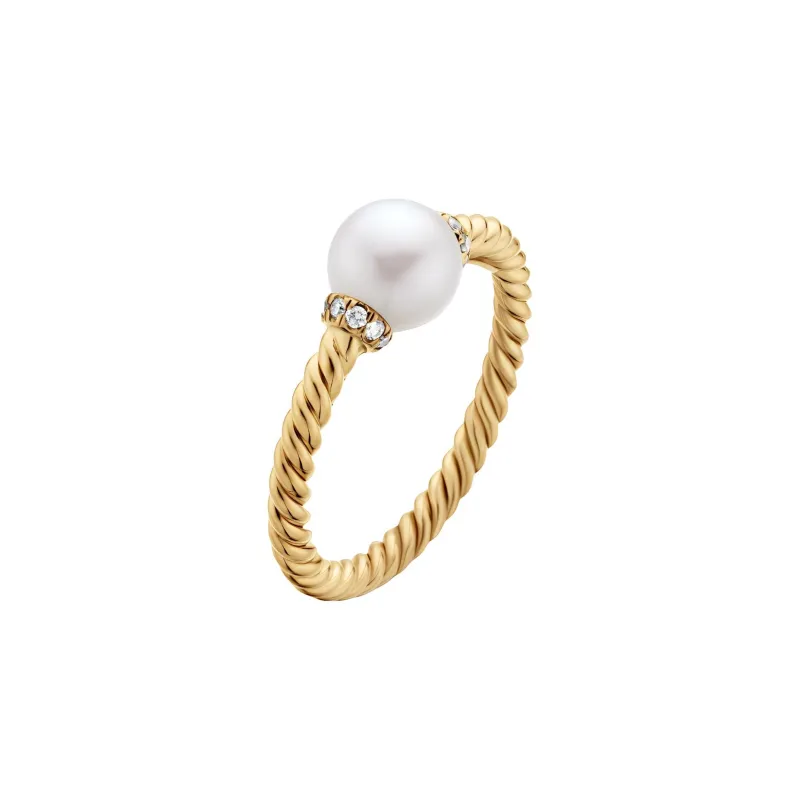 David Yurman 18kt Yellow Gold Petite Solari Station Pearl And Diamond Ring 2.3mm-3