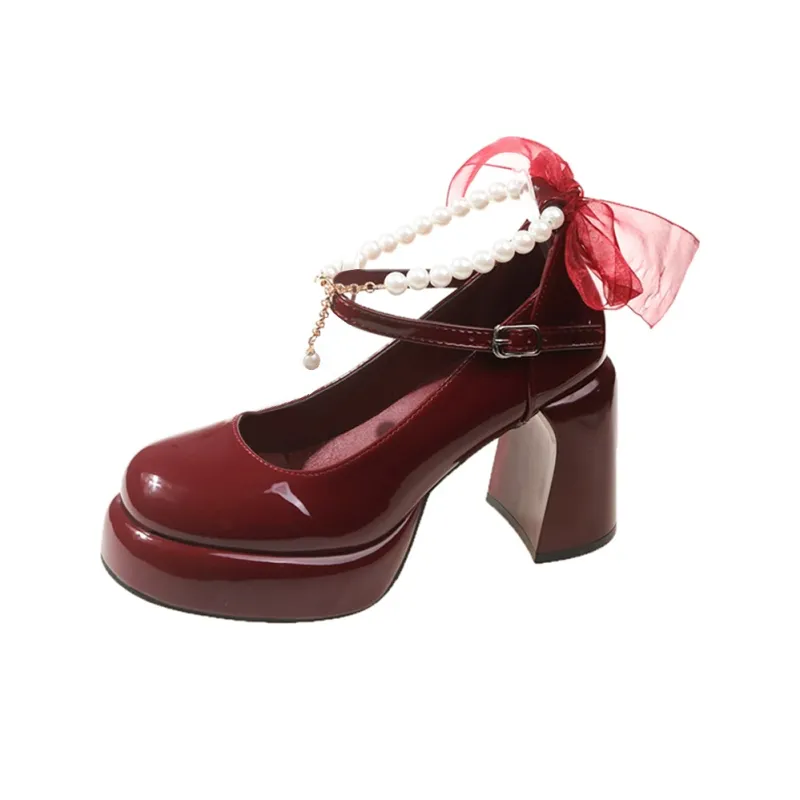 Take The Qin Chunky Heel High Heels 9cm Women's-11