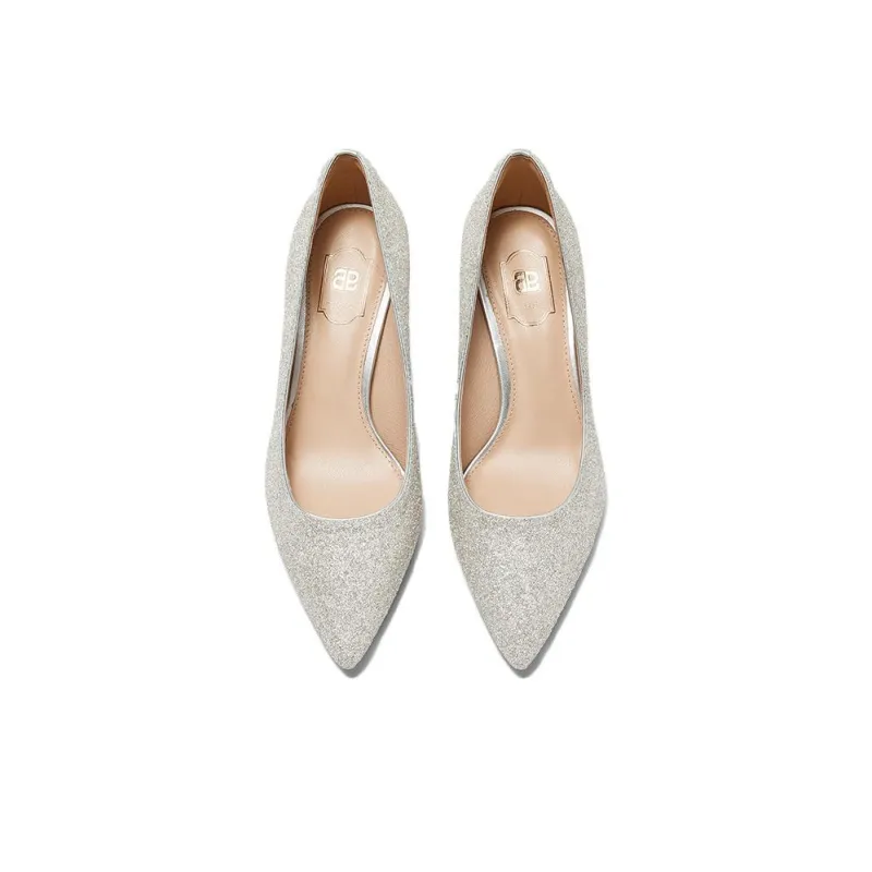 Tata Unlined Shoes Slim Heel High Heels 7cm Women's Silver-3