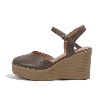 Mulinsen Wedge Heel High Heels 8.5cm Women's Khaki