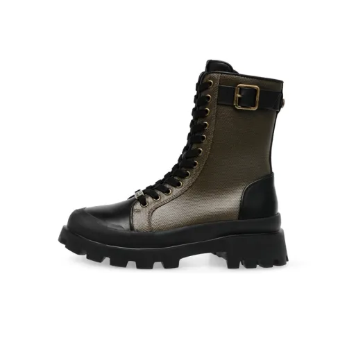 STEVE MADDEN Martin Boots Women's Olive Green/White