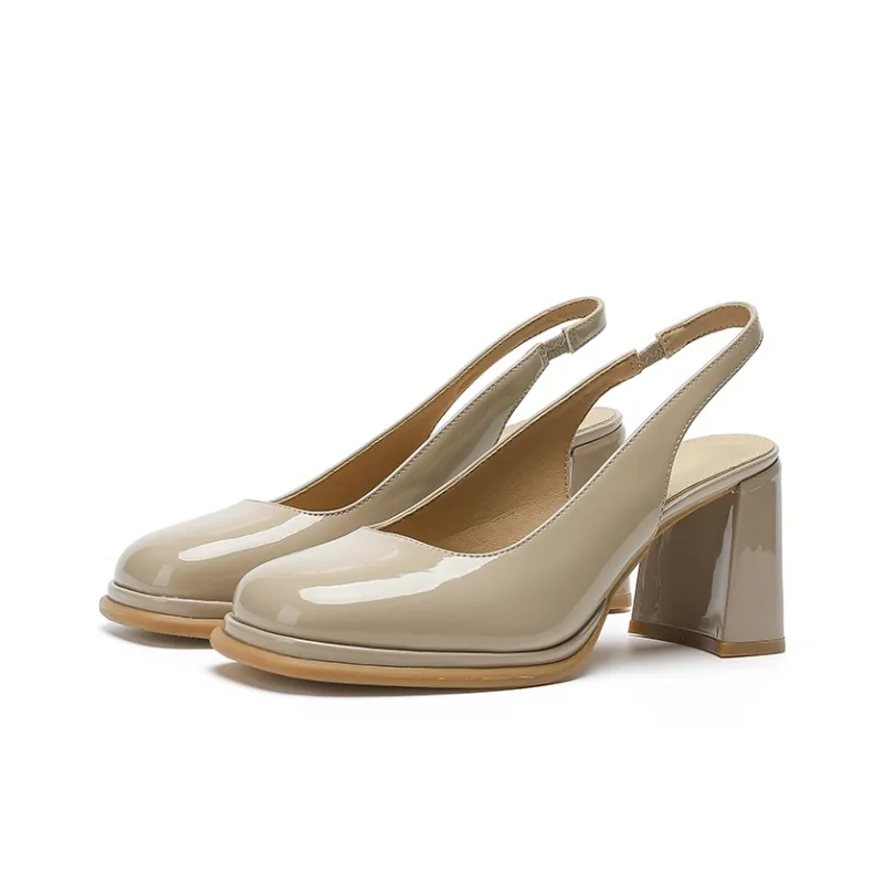 Zubumei Chunky Heel High Heels 7cm Women's Ecru-8