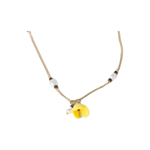 MIU MIU Resin, Freshwater Pearl, Bronze, And Lapis Lazuli Necklaces Unisex Gold