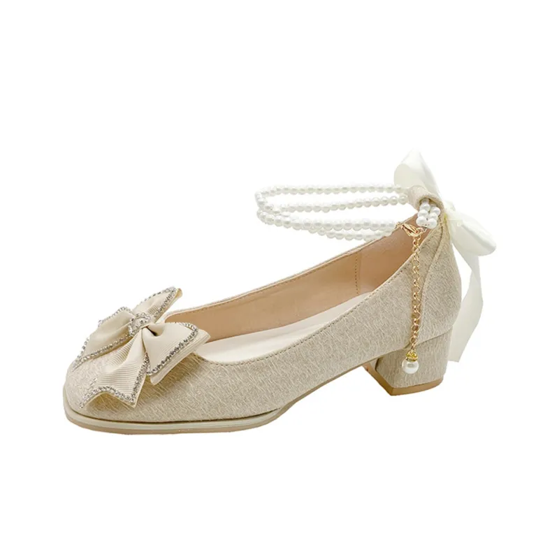Take The Qin Chunky Heel High Heels Women's Beige-0