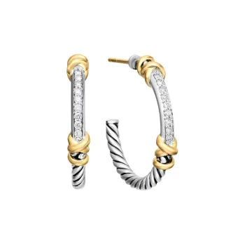 David Yurman 18K Yellow Gold And Sterling Silver Petite Helena Wrap Diamond Hoop Earrings