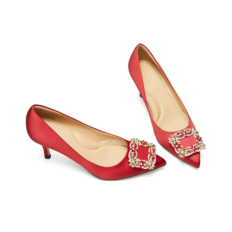 Lazi Slim Heel High Heels 6.8cm Women's Red-3