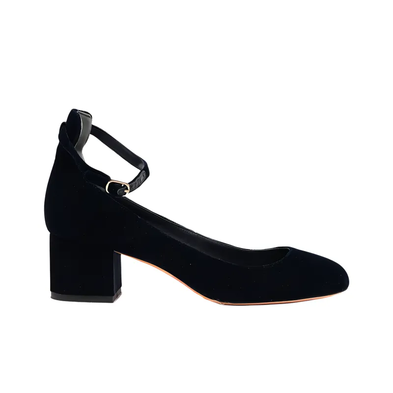 Sandro Chunky Heel High Heels Women's Dark Blue-1