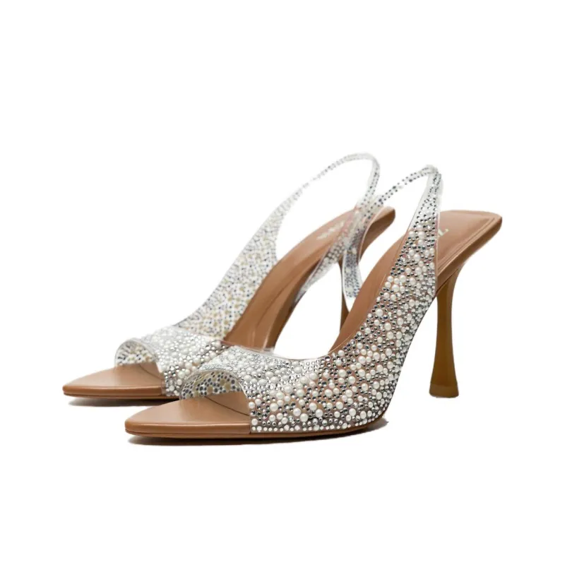 ZARA Flared Heel High Heels 9cm Women's Beige-2