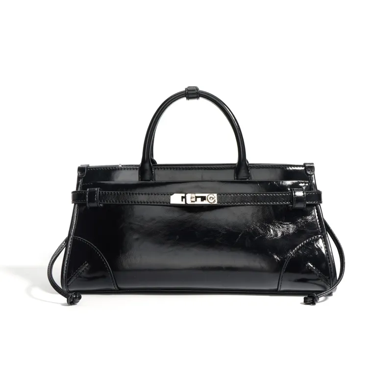COURONNE Top Grain Cow Leather Crossbody Handbag Women's Blackcurrant Purple/Ecru/Light Milk Tea/Black-6