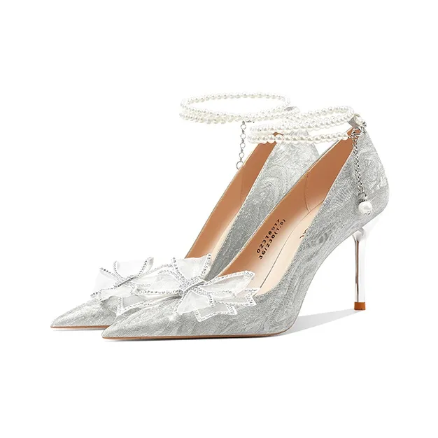 Crelinkxlat Slim Heel High Heels Women's Silver-2
