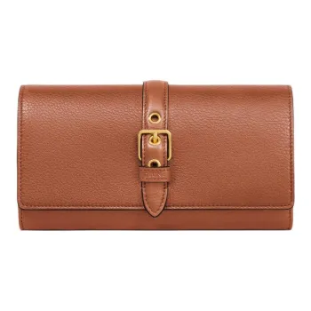 CELINE Cow Leather Wallet Large Size Women's Brown