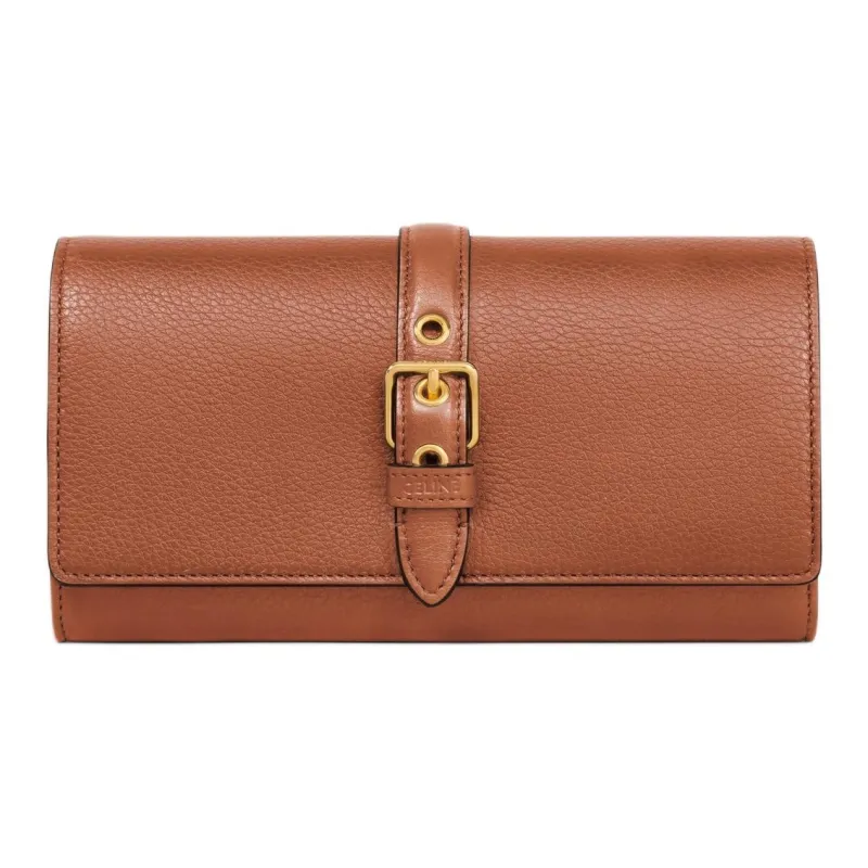CELINE Cow Leather Wallet Large Size Women's Brown-0