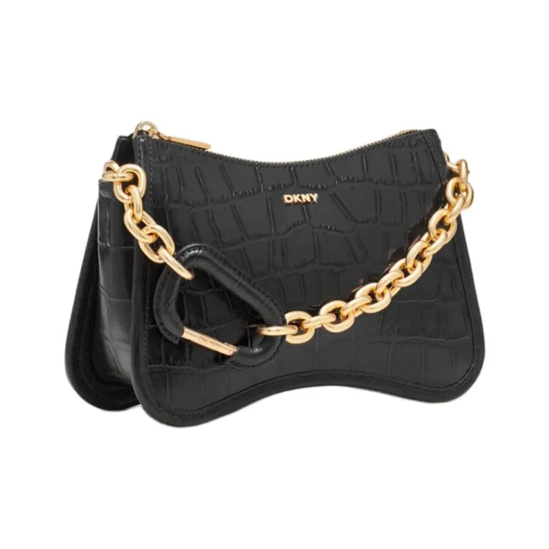 DKNY Leather Shoulder Bag Crossbody Bag Small Size Women's Black-1