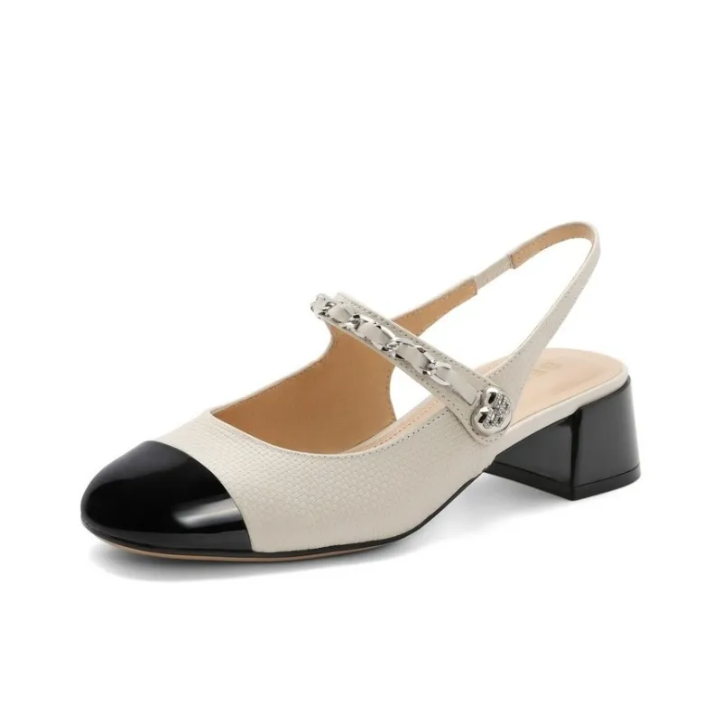 BELLE Block Heel High Heels 4.5cm Women's Ecru Apricot-5