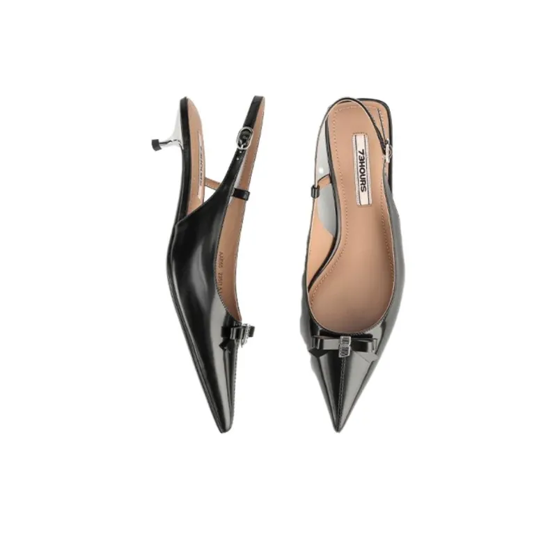 73Hours Ice Jasmine Slim Heel High Heels 3cm Women's Black/Silver-3