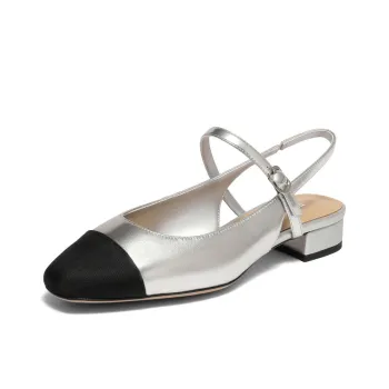 BELLE Block Heel High Heels 3cm Women's Beige Silver