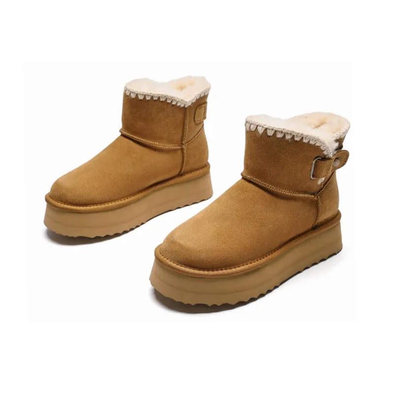 EBLAN Warm Wear-Resistant Slip-Resistant Ankle-Length Snow Boots Women's Chestnut-1