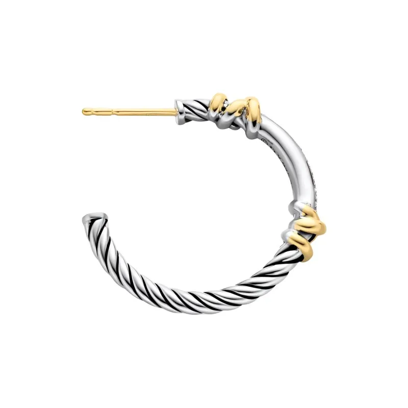 David Yurman 18K Yellow Gold And Sterling Silver Petite Helena Wrap Diamond Hoop Earrings-1