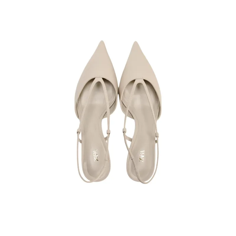 ZARA Slim Heel High Heels 3.5cm Women's Ecru-3
