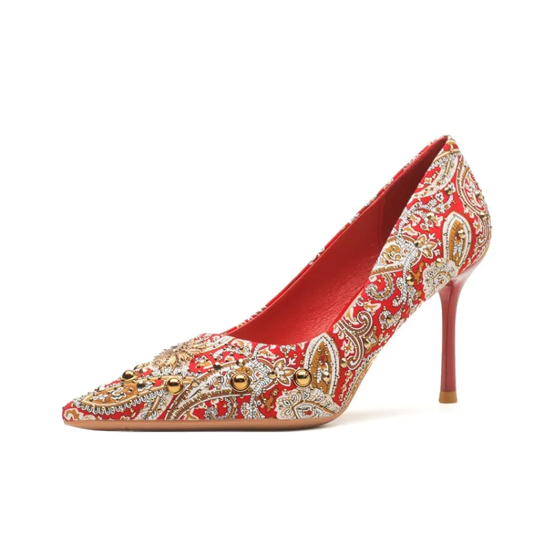 Ainer cat Slim Heel High Heels 8cm Women's Red-1