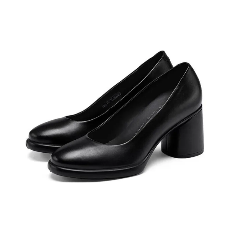 Ecco Chunky Heel High Heels 7cm Women's Black-2
