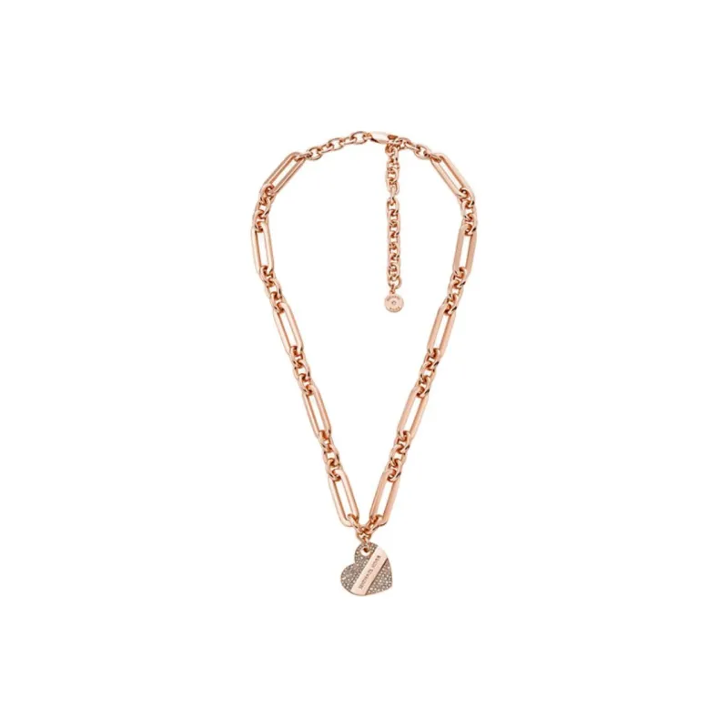 MICHAEL KORS Rose Gold-Tone Plated Pavé Heart Necklace-1